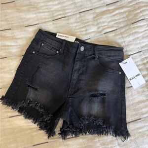 Black Label Distressed Black Denim Shorts, Size M